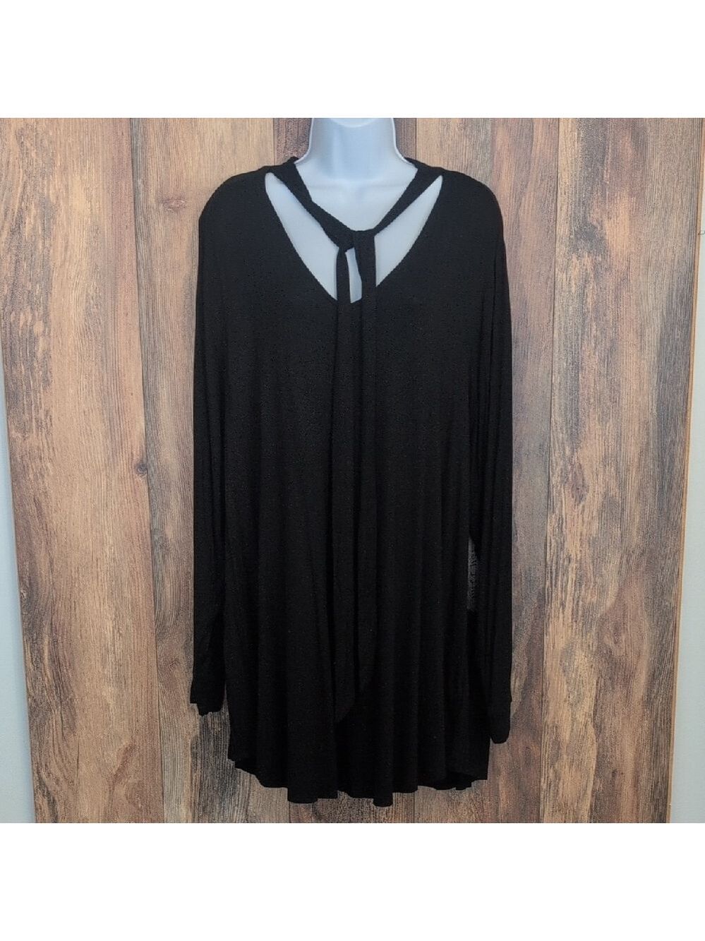 Ruff Hewn Black Tie-Neck Long Tunic Top 3X                             815E